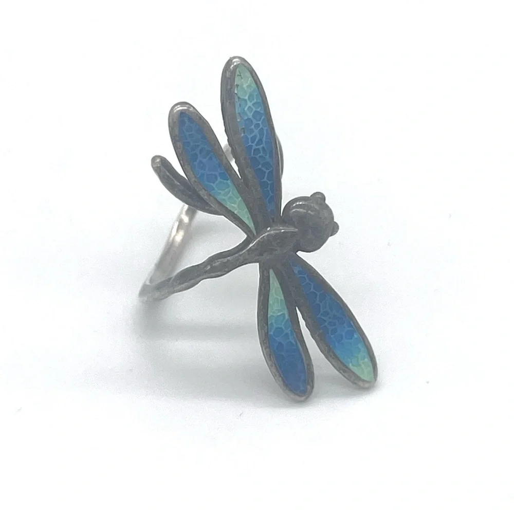 Dragon Fly 925 Sterling silver w/ Inlaid Blue Opal Size 7